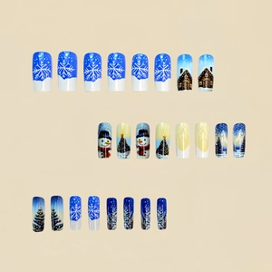 Christmas press-on nails with winter snowman and tree patterns in 24-piece set