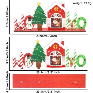 Detailed size chart for the HO HO HO Christmas wooden desktop ornament with dimensions