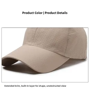 Detailed close-up of quick-dry baseball cap mesh fabric with precision stitching