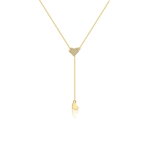 Elegant gold S925 sterling silver Y-shaped heart necklace with cubic zirconia stones