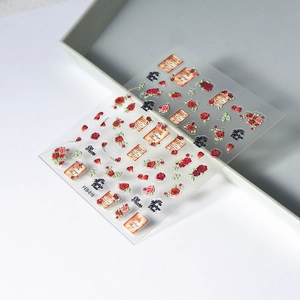 Détail du sticker à ongles 5D embossé rose vintage FEB-618 avec lettrage rétro