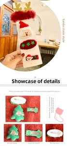 Detail of Christmas hair clips and brooches with plush Santa and glitter star designs