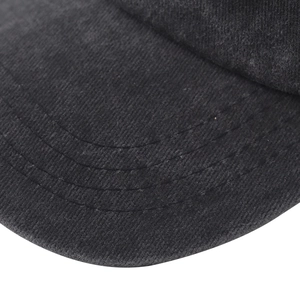 Detailed macro view of the black washed cotton brim with four parallel reinforced seams