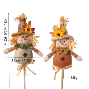 Lot de deux décorations d'épouvantails d'automne de 43cm sur tiges en bois