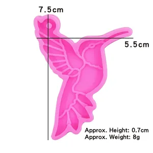 Moule en silicone colibri rose pour porte-clés en résine de 7,5cm x 5,5cm