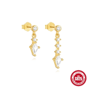 Asymmetric S925 sterling silver gold heart and star stud earrings with zircon stones