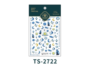 Macro detail of embossed Starry Night 3D nail art stickers with gold and blue textures