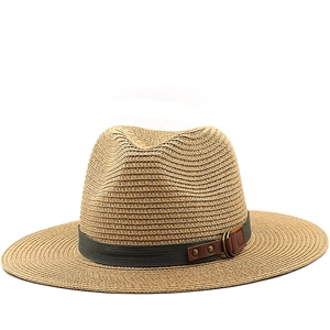 Wide Brim Straw Fedora Hat Men Women Summer Beach Sun Hat With Decorative Belt And Leather Buckle Retro Style