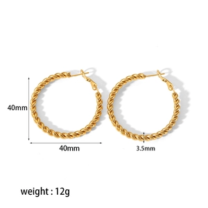 Polished 18K gold plated stainless steel twisted hoop earrings with 40mm diameter