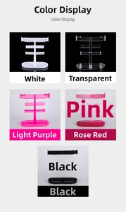 Detail showing jewelry display stand in five colors with a functional tiered design