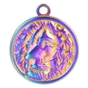 Rainbow plated stainless steel lion pendant necklace with colorful metallic finish