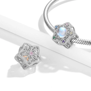 S925 silver hollow star charms with moonstone and colored gems for DIY bracelets