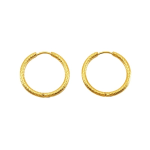 Textured gold titanium steel hoop earrings with minimalist engraved geometric patterns