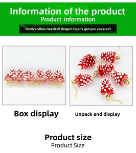 Détails de suspensions de Noël en forme de pommes de pin rouges avec pointes enneigées