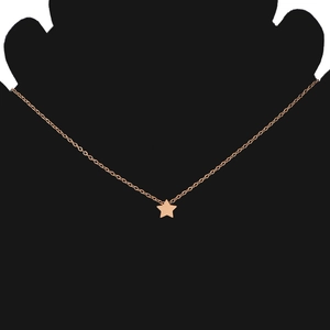 Detail shot of rose gold star pendant necklace on a minimalist silhouette stand