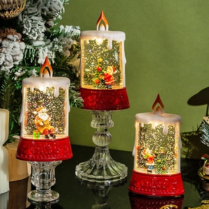 Christmas LED Melting Candle Snow Globe Santa Claus Tree Water Glitter Lantern Tabletop Festive Light