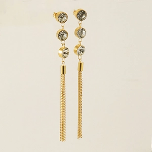 Élégantes boucles d'oreilles longues à pampilles en or 18K avec cristaux de zircon