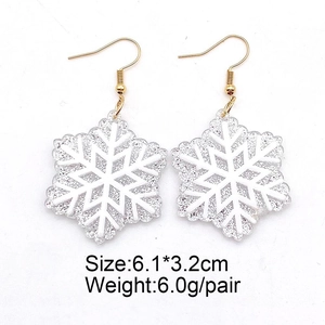 Sparkly white acrylic snowflake earrings with gold hooks for Christmas fashion
