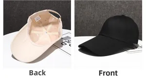 Detail view of 100% cotton baseball cap showing interior labels and outer side profile