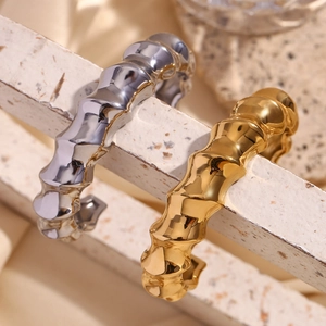 Bamboo textured 18K gold and silver plated stainless steel open cuff bracelets