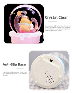 Close-up of Capybara crystal ball showing the LED switch and non-slip resin base