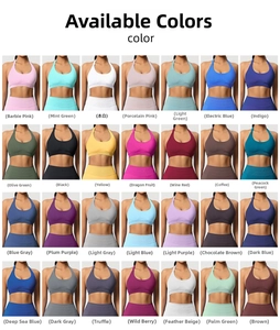 Grille montrant 28 couleurs disponibles pour le soutien-gorge de yoga sans couture