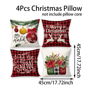 Set of four Christmas pillow covers with reindeer and snowflake patterns, size 45x45cm