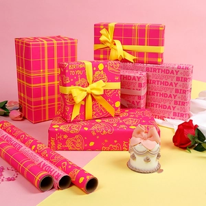 Rouleau Papier Cadeau Anniversaire Papier Couché Fluorescent Happy Birthday Décoration De Fête Papier À Motifs
