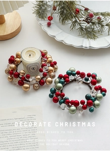 Detailed view of 13cm Christmas candle ring with red berries and crystal accents