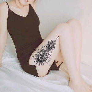 Waterproof mandala wolf head and moon sun totem temporary tattoo for women and men