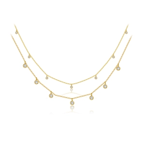 Double-layered gold 925 sterling silver necklace with circular clear zircon pendants