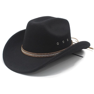 Western Cowboy Hat Wool Felt Wide Brim With Rhinestone Rivet Band And Tassels For Outdoor Sun Protection