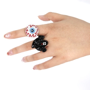 Adjustable Halloween rings featuring white eyeball and black ghost motifs for party decor