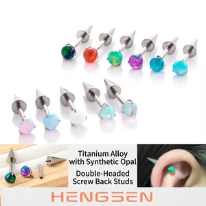 Titanlegierung Synthetischer Opal Knorpel Piercing Stecker Intern Verschraubter Labret Schmuck Kegelspitze Punk Mode Unisex