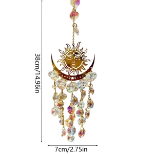 Detail shot of sun and moon crystal suncatcher hanging ornament measuring 38cm in length