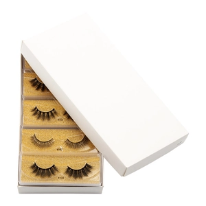 Detailed close-up of 3D faux mink eyelash sets featuring styles #100, #104, and #108