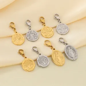 Tree Of Life Virgin Mary Keychain Charms Stainless Steel Embossed Pendants With Lobster Clasp Religious Jewelry Accessory
