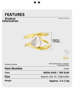 Detailed view of irregular hollow S925 silver ring featuring a 13.5mm Baroque pearl