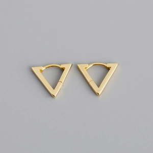 Detailed view of elegant gold triangular hoop earrings with polished metallic luster