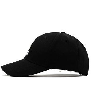 Classic black cotton baseball cap featuring side white heart embroidery and curved brim