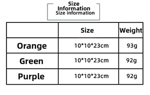 Size information for Halloween wizard doll ornaments in orange, green, and purple