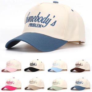 Cotton Twill Baseball Cap Embroidered Lettering Breathable Contrast Color Adjustable Snapback Casual Unisex Outdoor Hat