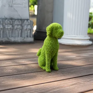 European style green flocked dog garden ornament for outdoor patio and lawn decoration