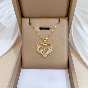 Heart Star Necklace Gold Stainless Steel Chain Copper Cubic Zirconia Pendant Luxury Elegant Clavicle Jewelry For Women