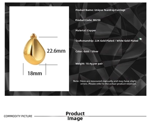 Detail view of irregular waterdrop earrings showing dimensions 22.6mm by 18mm