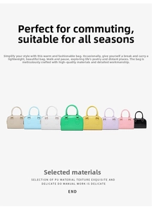 Detailed grid showing eight vibrant PU leather Boston bags in various trendy colors