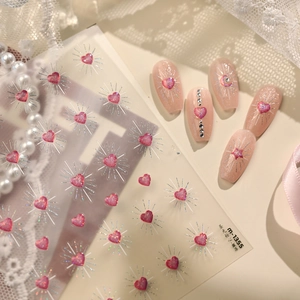 Adesivi per unghie con cuori rosa glitterati e motivi di luna e stelle stile Y2K
