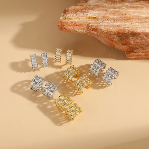 Luxury minimalist zircon hoop earrings in gold and silver finish with crystal inlay