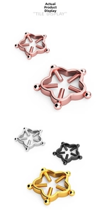 Detail of star-shaped non-pierced nipple clamps with adjustable screw clips in four colors