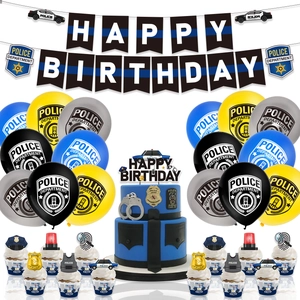 Σετ πάρτι αστυνομίας με πανό Happy Birthday, διακοσμητικά περιπολικού και μπαλόνια